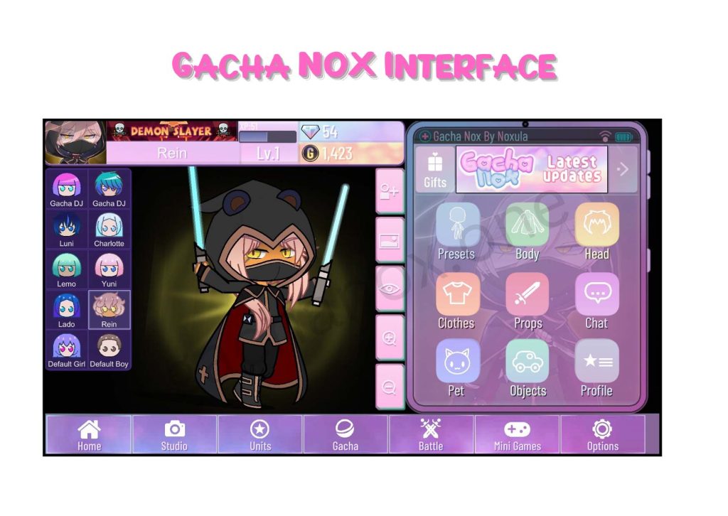 gacha nox interface