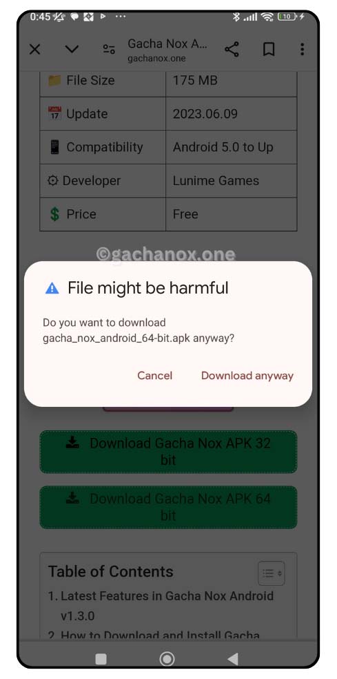 gacha nox android alert